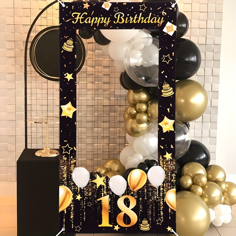 Geburtstagsflagge Mit Dreiecksflagge & 18 Luftballons – Schwarz Silber Partydekoration Set