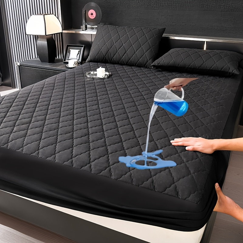 Image of 1-piece Diamond Quilted Thickened Waterproof Mattress Protector, [pillow Core And Pillowcase Not Included], Technology , , Non-slip, And Comfortable Waterproof Mattress Cover, Suitable For Bedroom
