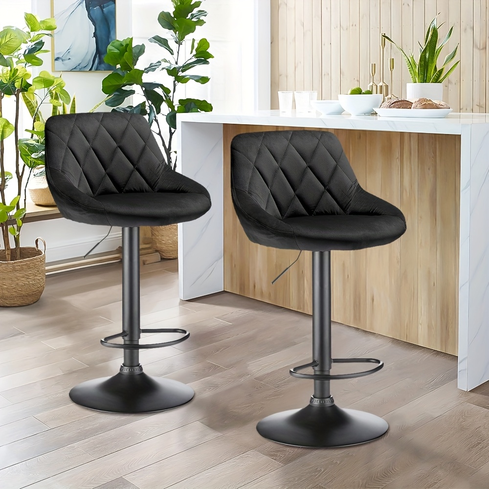Image of 2pcs Adjustable Swivel Bar Stools With Backrest & Velvet Seats | Height-adjustable Kitchen Counter Stools (black Metal Legs/footrest) | 360° Rotation & For , Apartments, Cafes | Luxe & Space-