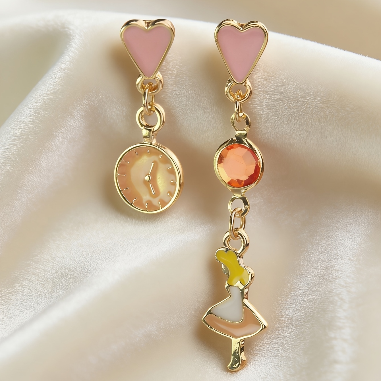 TEMU A Pair Of Elegant, Sweet, And Petite Asymmetrical Enamel Little Earrings For Women, Suitable As Accessories For Holidays, Birthdays, Dates,