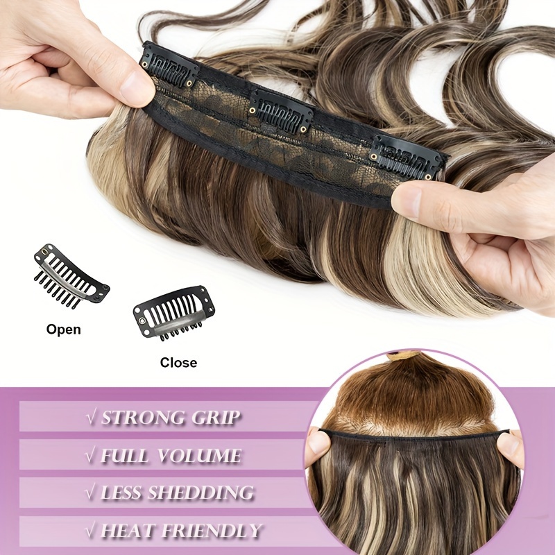 4pieces set long wavy   clip in hair extensions 22inch 55cm soft hairpieces curly thick   double weft hairpiece top synthetic hair highlight   blonde for women party cosplay christmas halloween dating daily use details 5