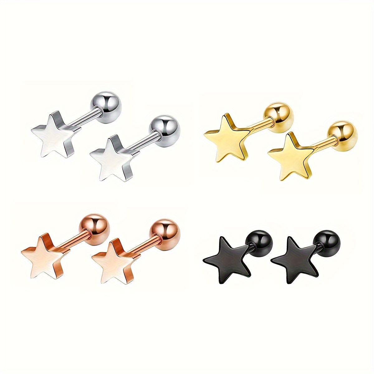 18K Golden Plated Twisted Round Ball Star Earrings