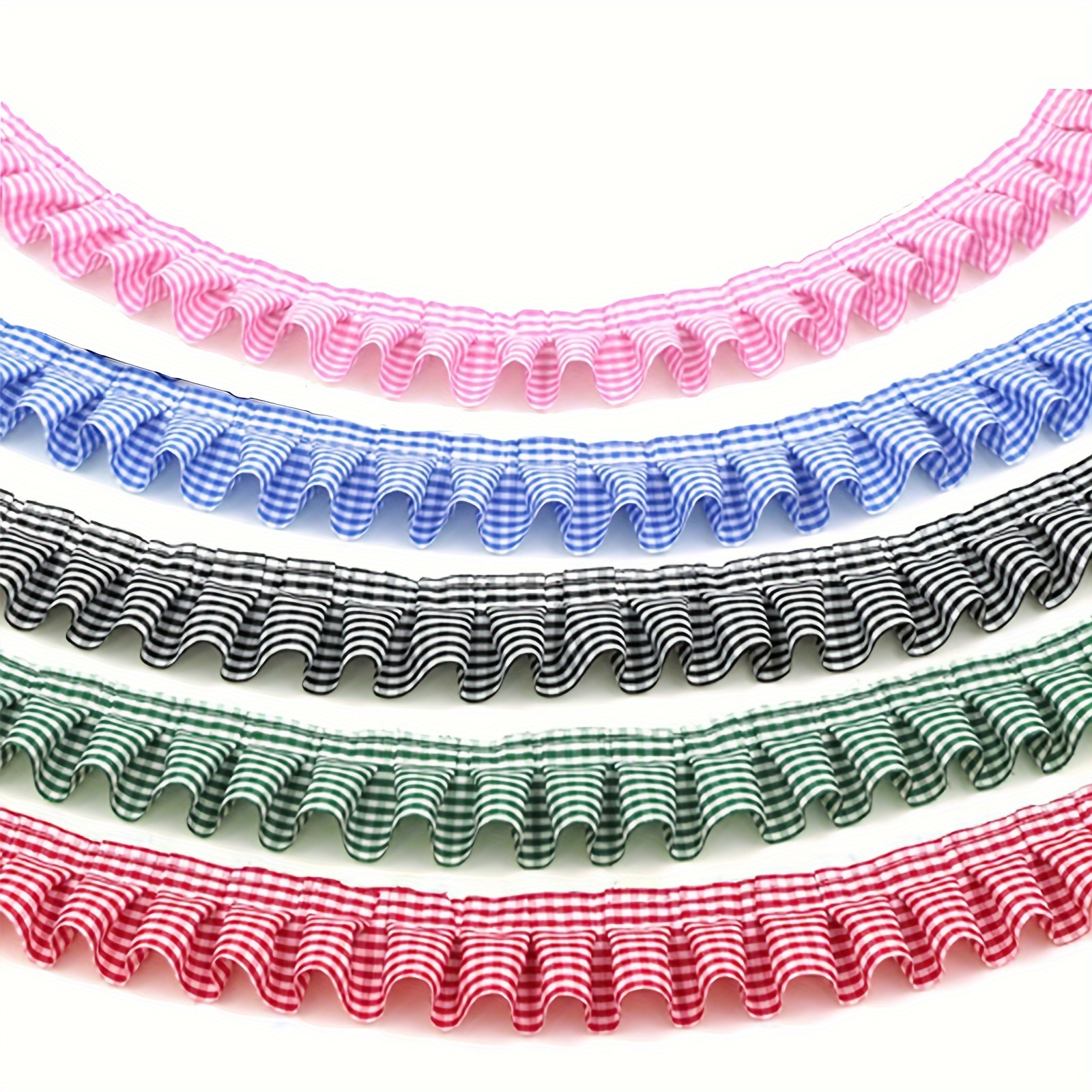 

1 Yard Vibrant Gingham Pleated Fabric Trim - Lace Ribbon In Pink, Red, Green, Blue, Black For Diy Crafts & Doll Clothing, Lace Fabric