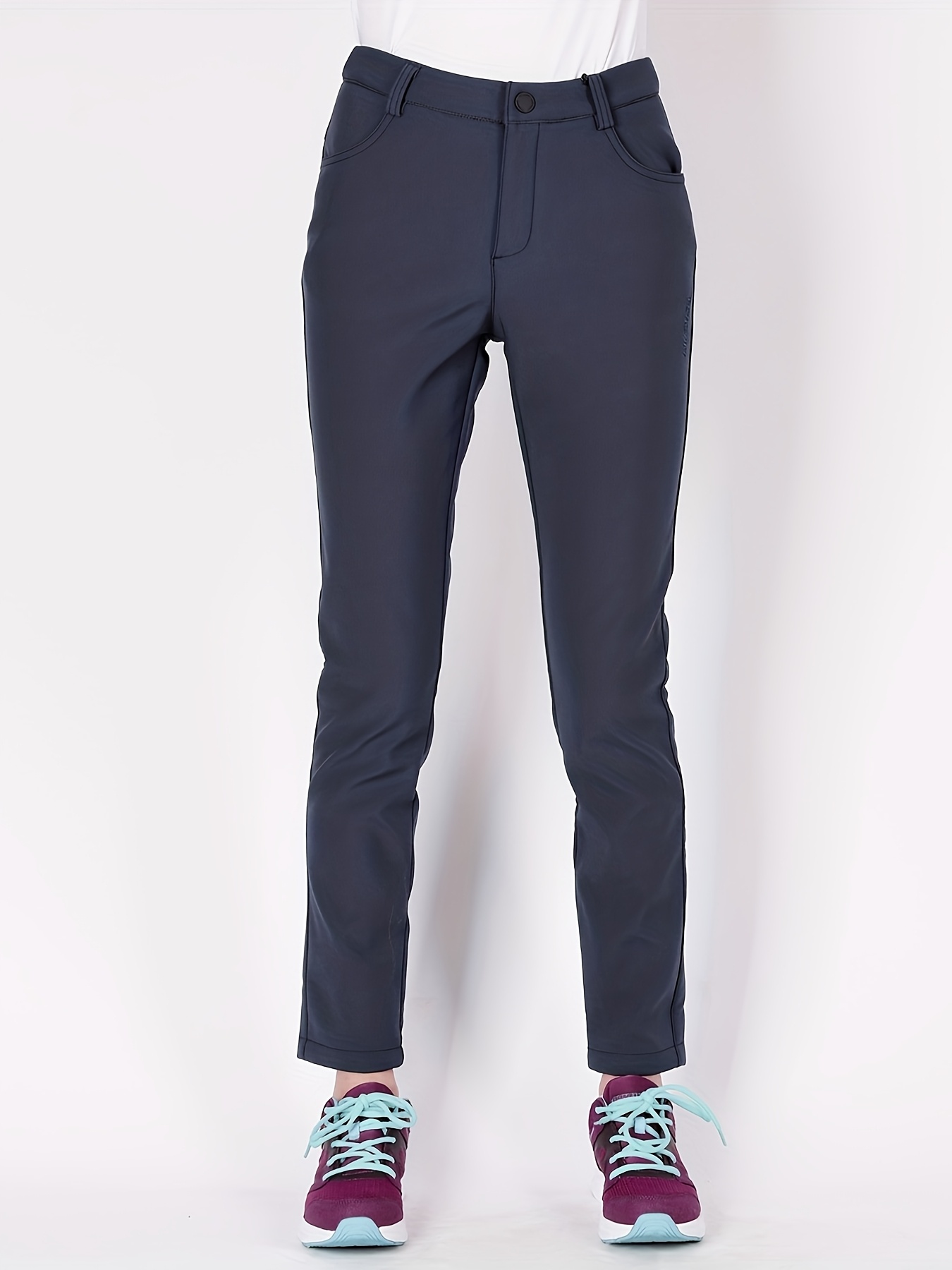 Women S Thermal Pants - Thick Winter Trousers with Zipper Closure, Non-Bulky Fit for Gym, Hiking, Everyday Cold Weather -   Women S Outdoor & Casual Pants (Fall/Winter), Hiking Trousers,  , Durable Fabric, Softshell Trousers, Fitness Enthusiasts, Gym Wear, Sporty Style, Warm Lining, Cropped Trousers, Women