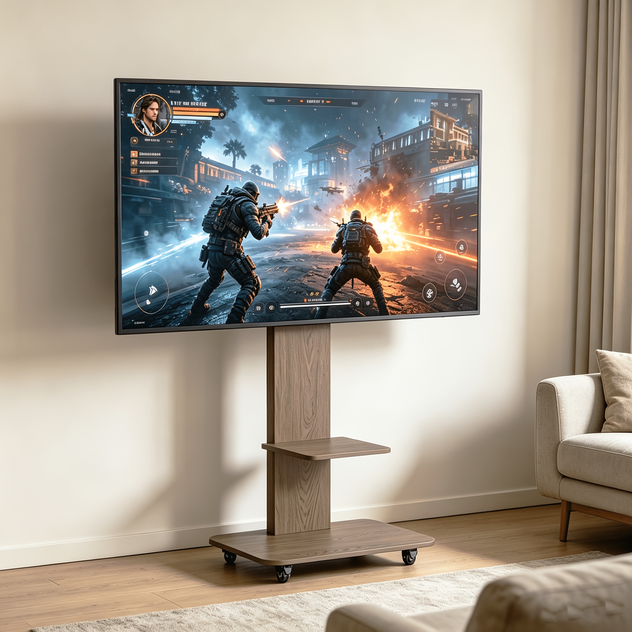 Image of Mobiler Tv Stand With Wheels For 40-75 Inch Tvs Height Adjustable And Cable Management Max Vesa 600x400mm, Tv Installation, , Spacesaving Stand, Highquality Stand