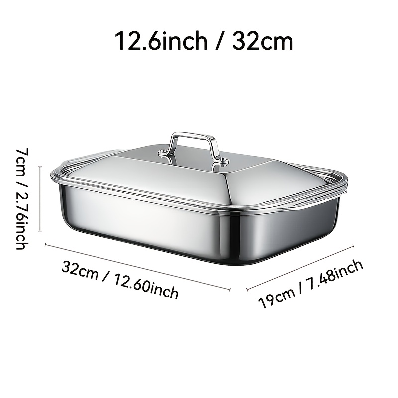 TEMU 1pc Stainless Steel Baking Tray Set With Lid, Large Capacity, Multiple Sizes , Suitable For Family Gatherings, Bbq, Bread And Desserts, Seafood,