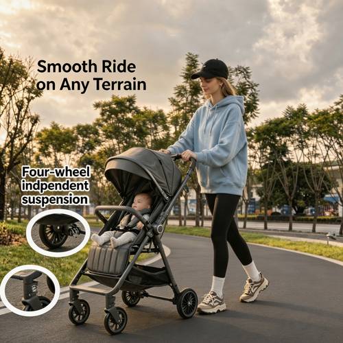 lightweight baby stroller one hand folding compact travel stroller adjustable sunshade and reclining seat suitable for infants and young children pushed in and directions black