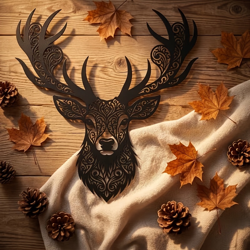 TEMU 1pc Deer Head Metal Wall Art, Wrought Iron Decoration, Rustic Stag Wall Decor, Hunting Cabin Wall Hanging, Decor. , It Can Be Used As A Gift For