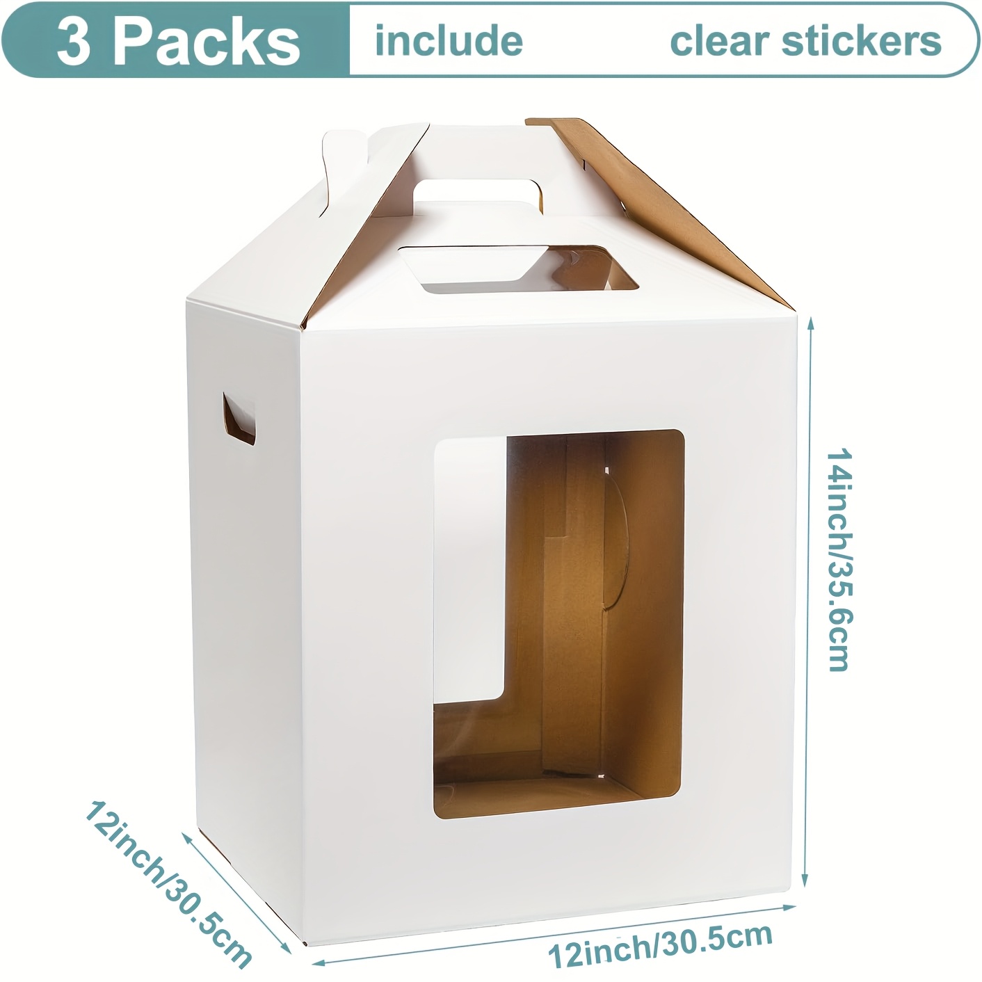 3 Pack Cake Boxes With Windows, 10x10x12in Tall Cake Carrier, Tiered Cake Box, Layer Cake Box, Large Cake Box, Ideal For Wedding, Birthday, Party