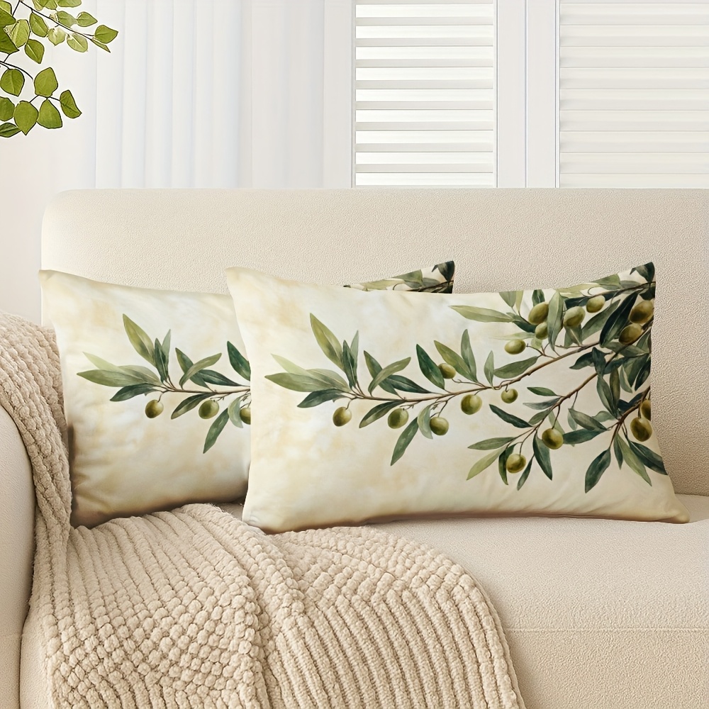 TEMU 2 Fundas de Almohada de , en Colores y Crema con Diseños de Hojas y Aceitunas, Medidas 12x20 Pulgadas (30x50 cm). Esta de Cojín de Felpa Corta y