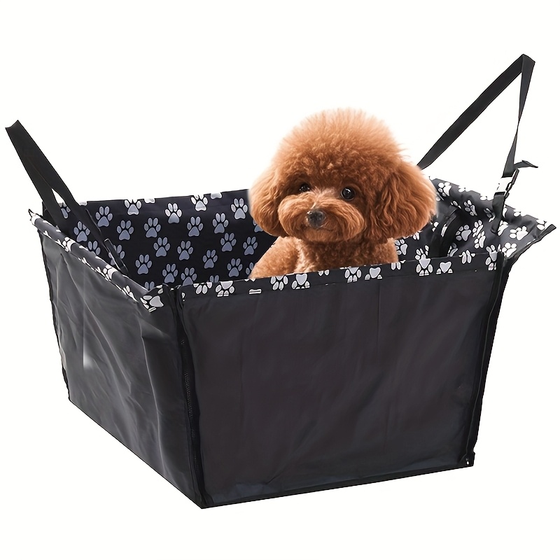 high quality dog car seat cover durable polyester pet booster seat protector with paw print   for rear seats black basket with handle for easy carrying pet travel gear   paw design high quality polyester car seat for dogs