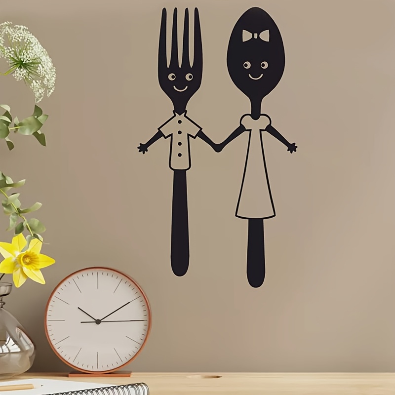 Image of Cartoon Holding Hands Wall Decal - Self-adhesive Removable Pvc Sticker, Kitchen Decor For Living Room, Bedroom, Entryway - Whimsical Dining Theme Home Art