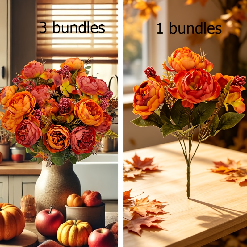 TEMU 1pc Of Vibrant Orange Artificial For Autumn, A Fade-resistant Plastic Simulated Daisy Bouquet, Realistic Indoor/outdoor Home Vase Arrangement,
