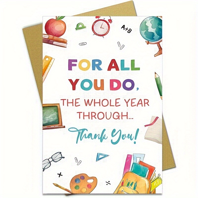 

End-of-year Teacher Appreciation Card With Envelope - Adorable Design For Expressing Gratitude