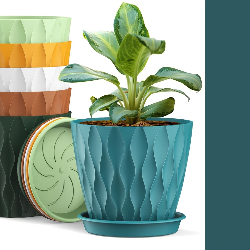 E-shop 12-teiliges Set: 6 Pflanzgefäße + 6 Untersetzer. Kunststoff-Zimmerpflanzgefäße mit Abflusslöchern Untersetzern für Orchideen, , Sukkulenten,