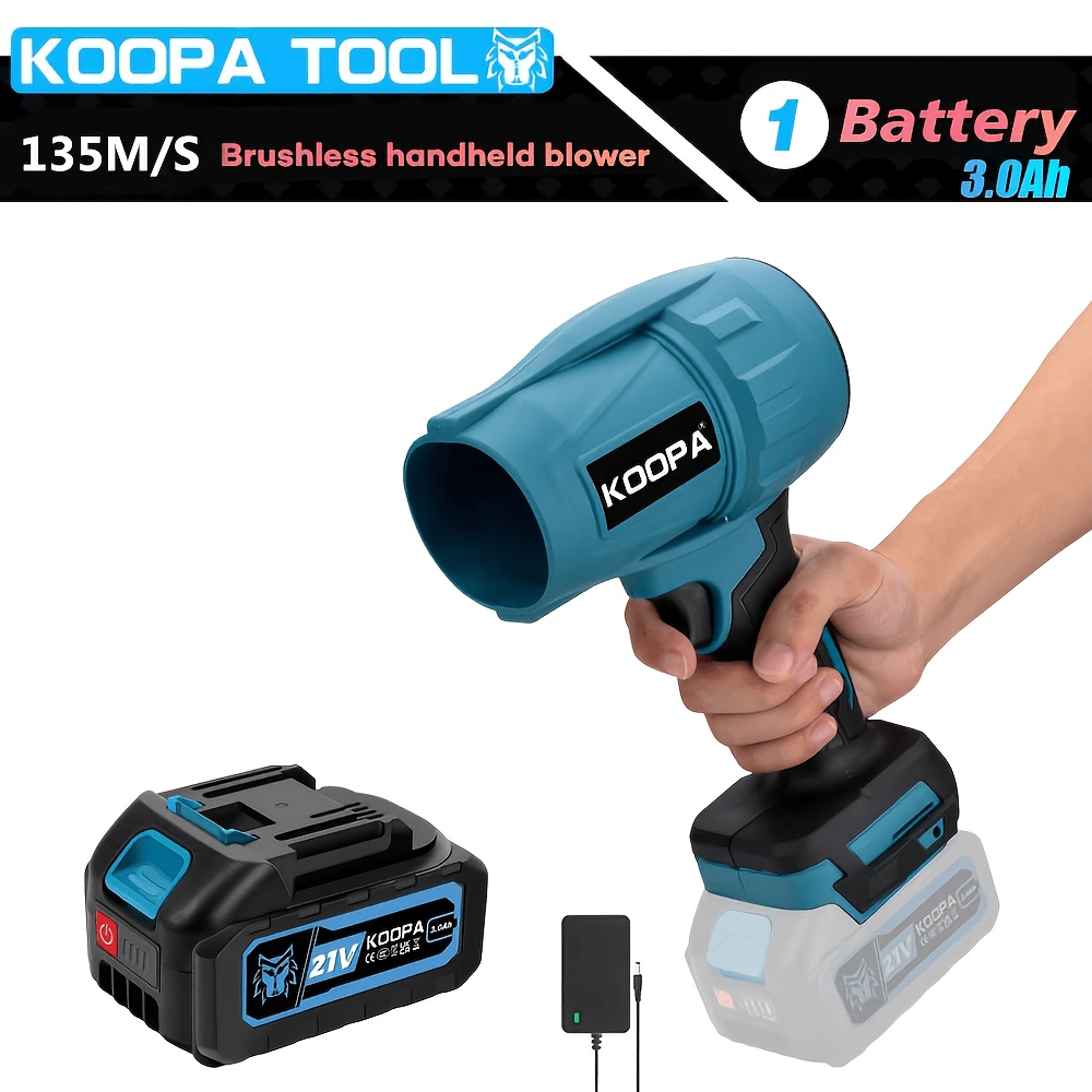 Image of Koopa Tool Portable Cordless Electric Leaf Blower, Battery Powered Brushless Powerful For Cleaning Leaves, Snow, Dust And Car Interior Cleaning