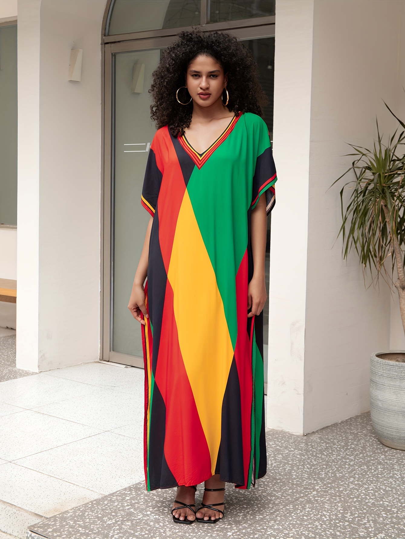long kaftan dresses for women in plus sizes, perfect as a swimsuit cover-up  with a drawstring at the waist - beachwear - Temu