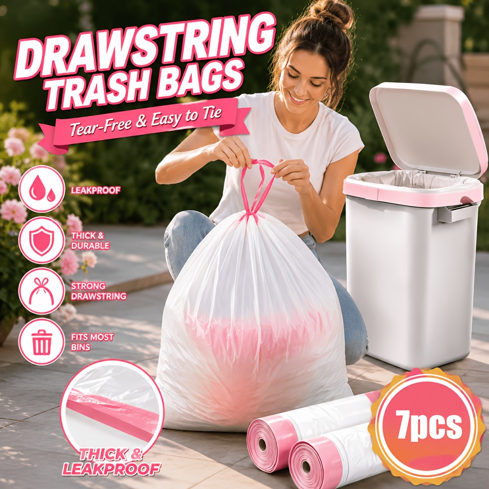 TEMU 30l Large Capacity Heavy-duty Drawstring Trash Bags, 19.69" X 27.56", Extra Large For Kitchen, Bathroom, Office, Outdoor, Yard, And Fall Leaf