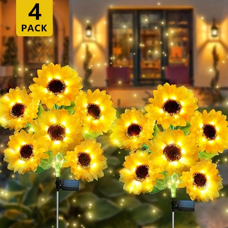 

4pcs Solar Sunflower Garden Lights, Outdoor Solar Lights With 24 Bright Leds, Lifelike Bigger Sunflower Design, For Garden, Pathway, And Home Decor, Solar Garden Lights