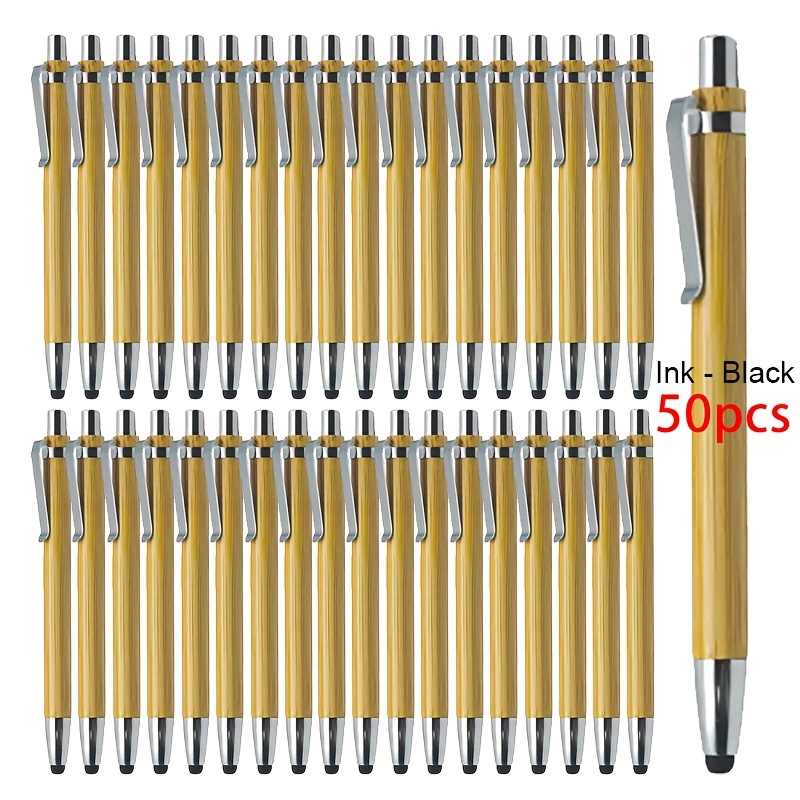 50 Stck Laser Blank Naturfarbe Touch Head Bambus Stift Metall * Bambus  Stift Touchscreen Laser Logo Schulsaison Bambus Kugelschreiber