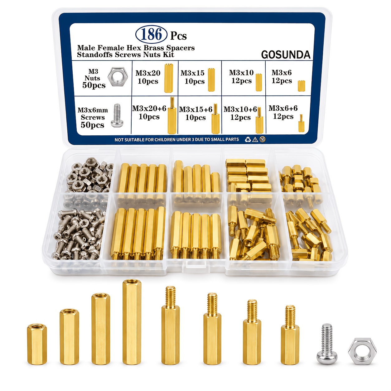 TEMU Kit de 186 vis de support de carte mère M3, supports à rondelle en laiton / hexagonaux, adaptés pour d'ordinateur DIY, les électroniques, , les