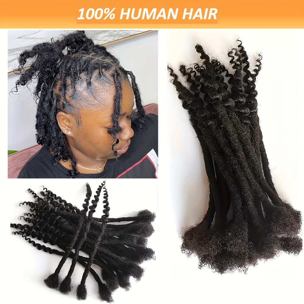 

Human Hair 0.6cm Kinky Locs With Curly Ends Extensions 10-20 Strands Per Pack Full Handmade Dreadlock Extension For Men Women (8 Inch Natural Black)