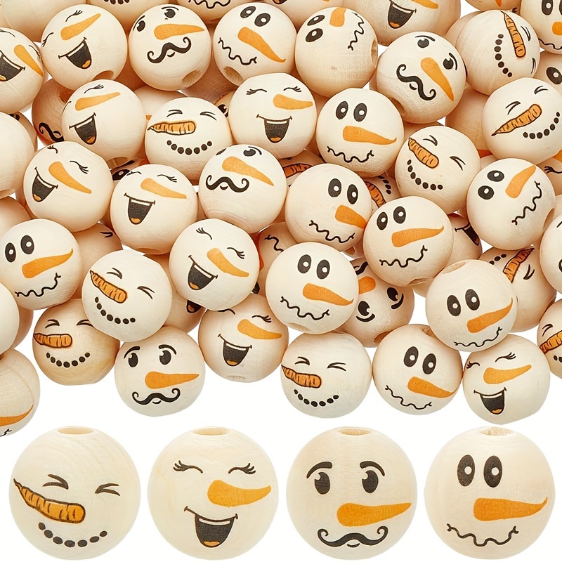 

40 Pcs 4 Styles Christmas Snowman Wood Beads - Wooden Beads With Hole Spacer Beads For Diy Jewelry, Macrame, Hair Crafts