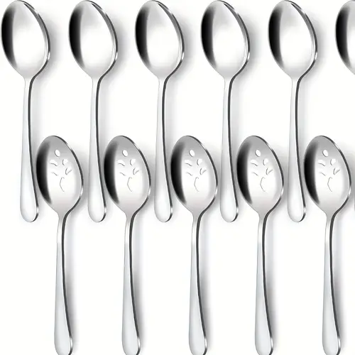 12pcs serving spoons set 6 serving spoons and 6 slotted spoons 9 1 inch serving utensils set for parties serving spoons stainless steel dishwasher safe large serving spoons for buffet
