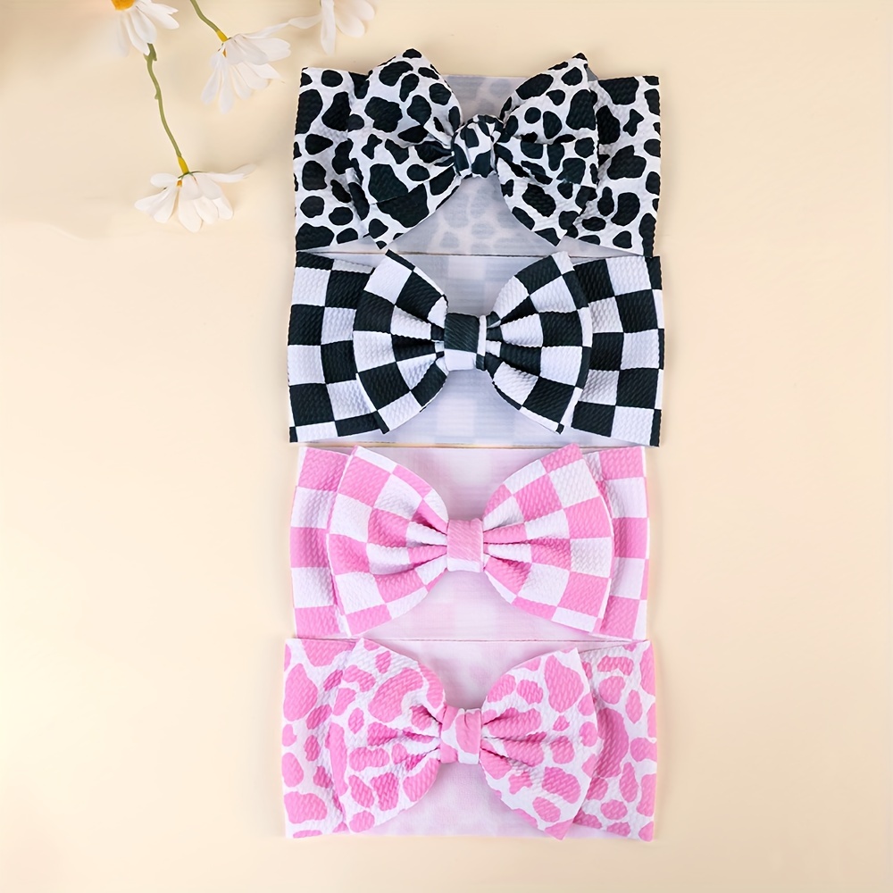 

4-pack Girls' Bow Headbands – Cute Milk & Print, Fashionable Polyester Hair Accessories, Suitable For , Teens & Adults