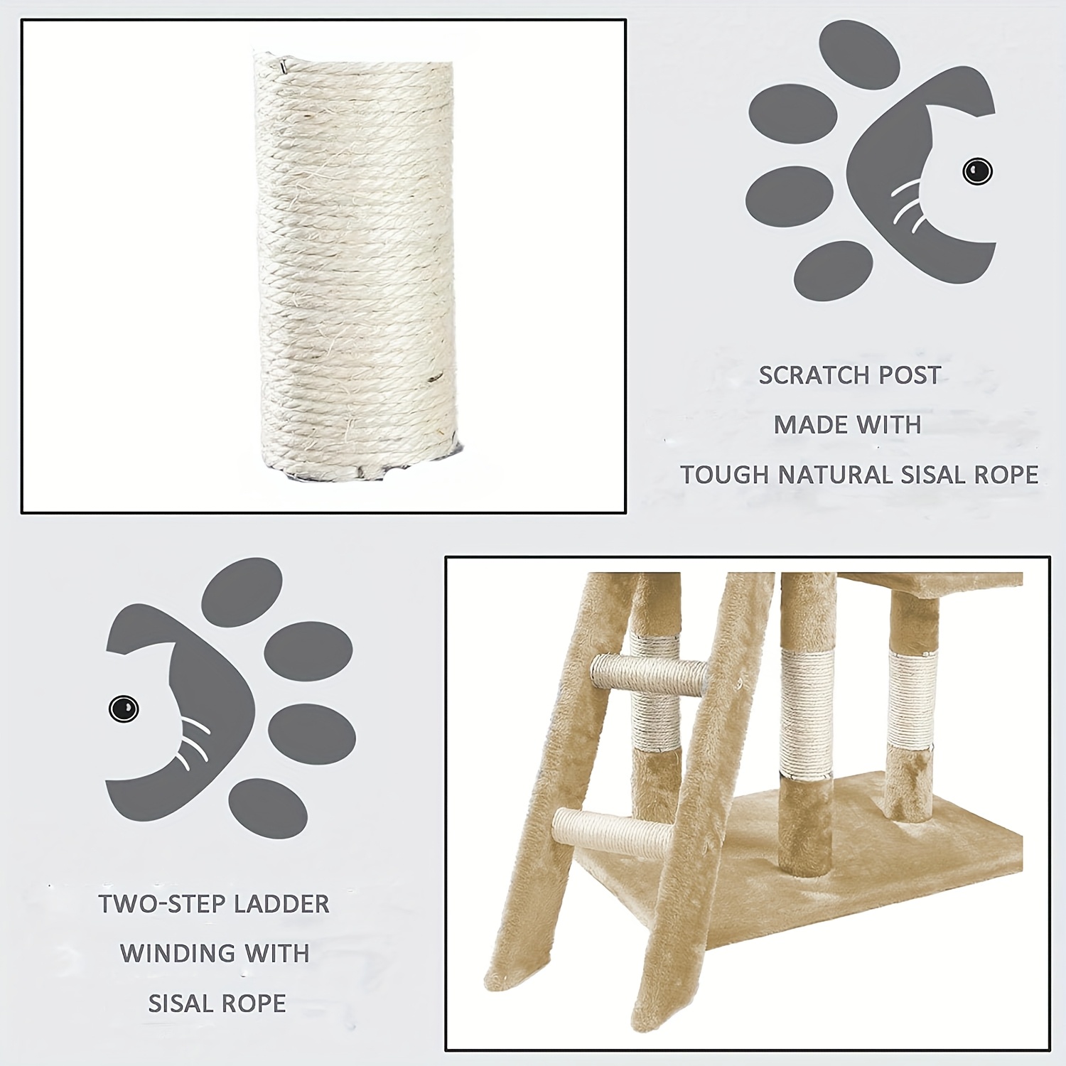 Turn pentru pisici de 140 cm înălțime, cu mai multe niveluri, stâlpi de zgâriat din sisal, cadru mare de cățărat, scară, hamac și casă - Mobilier robust pentru interior, pentru pisoi și pisici, turn alb/maro pentru cățărat, odihnă și joacă