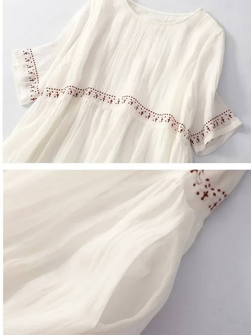 retro dress womens summer loose breathable embroidery casual dress round neck sleeveless vintage flowy dress