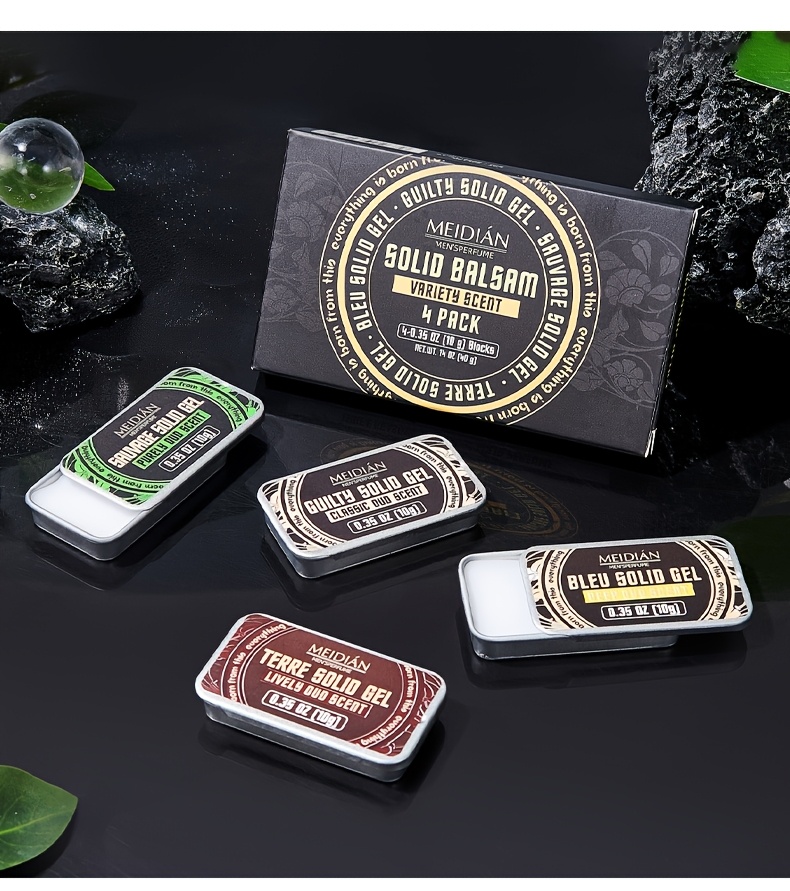 Men's Portable Solid Perfume Case, Refreshing and Long-lasting Solid Balm, 4 Fragrance Types, Suitable for Dating and Daily Use, Ideal Gift 10g*4