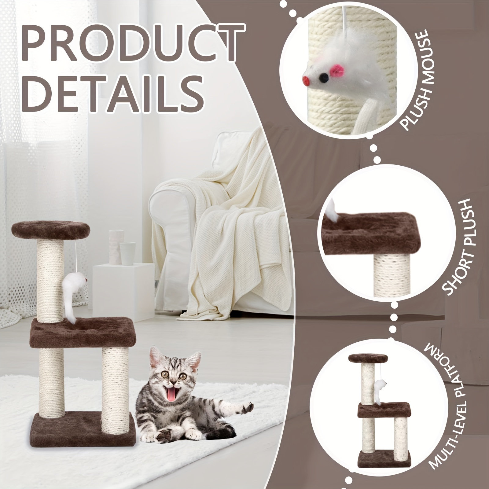 

Sisal Scratching Post, Indoor Cat Toys, Cat Scratching Post With Interactive Cat Toys, Easy To Install Cat Tower For Kittens