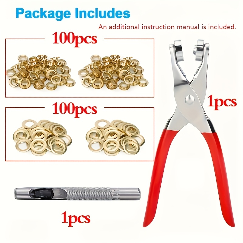 TEMU 202pcs Heavy-duty Eyelet Rivet Tool Set, 6mm/0.24-inch Hole Diameter Portable Home Eyelet Rivet Kit, Includes 100 Eyelets, 100 Washers, 1 Metal