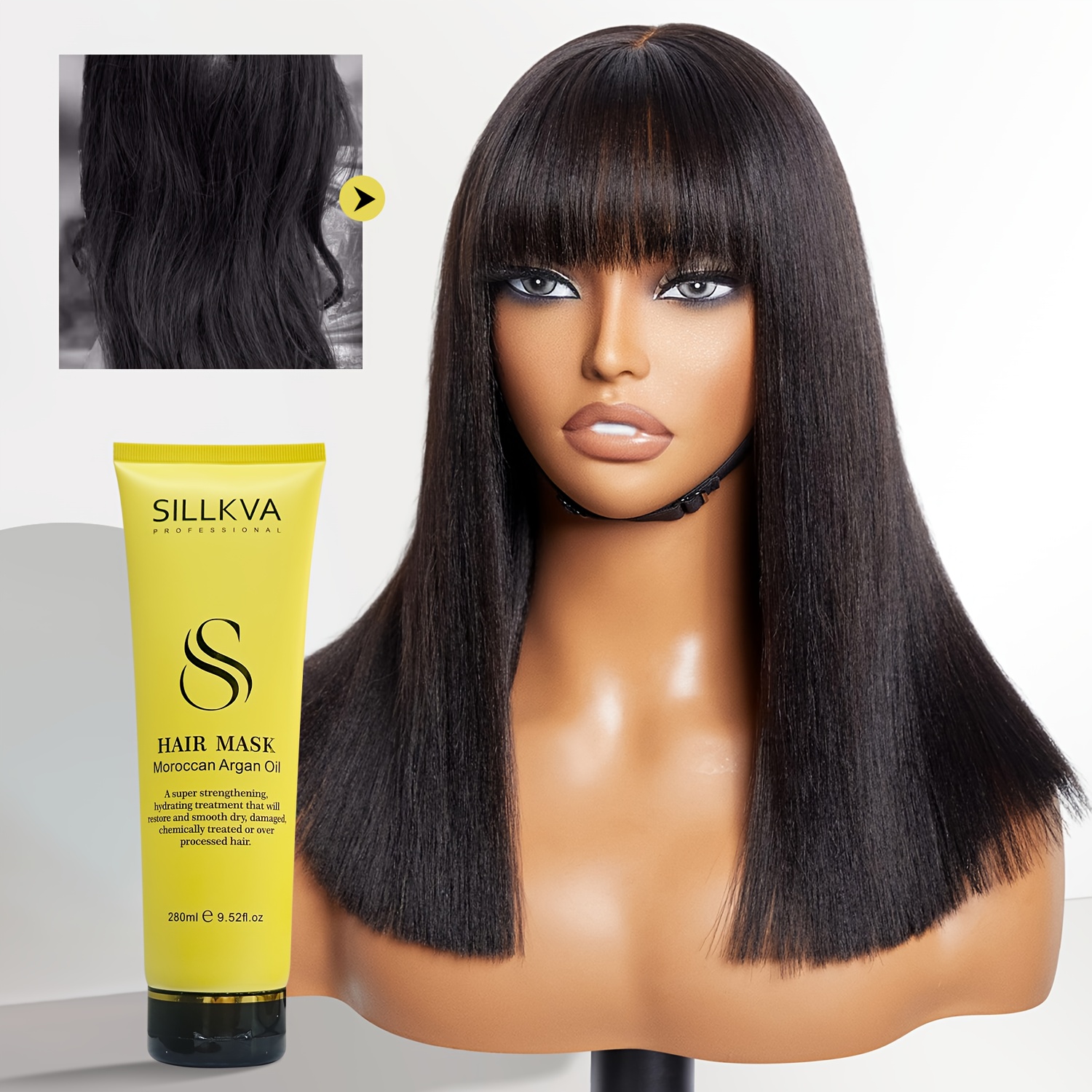 TEMU Sillkva Wig Hair Mask - Argan Oil & Professional Keratin Cream For Synthetic And Wigs | Deep Nourishment, , Moisture, Restores & Shine, Salon-