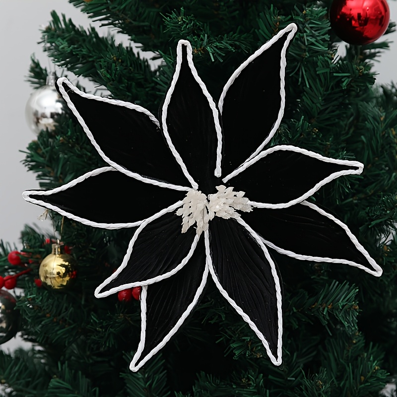 TEMU 2 Pack Black Christmas Flower With Stem 11inch Black Artificial Poinsettia Flower Picks For Christmas Tree Ornament Xmas Wreath Wedding Holiday