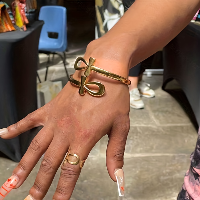 2pcs Set Ankh Egyptian Retro Cuffs Women's Punk Jewelry Suitable For Holiday Gifts And Daily Wear