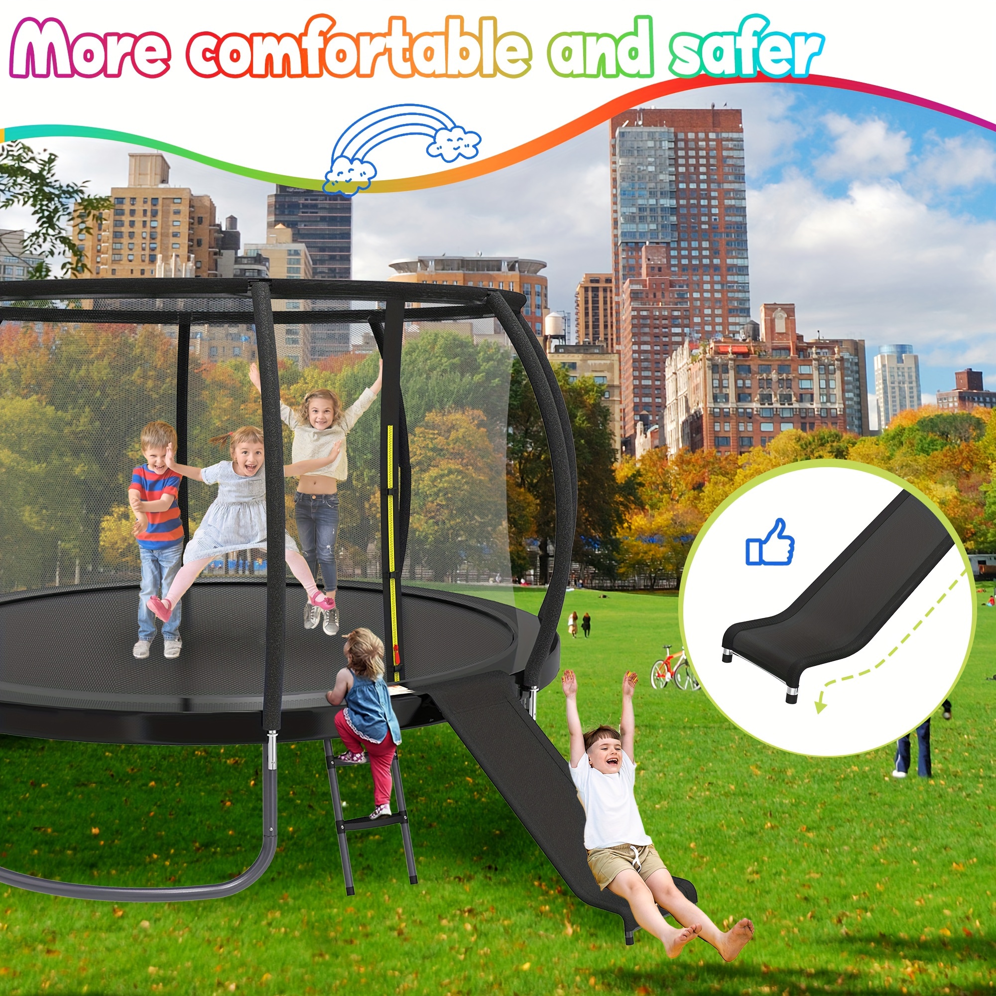 14ft Trampoline With Enclosure Slide And Ladder Trampolines Outdoor ...