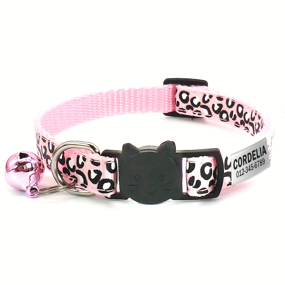 TEMU Personalized Retro Leopard Print & Striped Adjustable Collar , Safety & Engravable Id Tag - Soft Durable Polyester For Small/medium Pets - Ideal