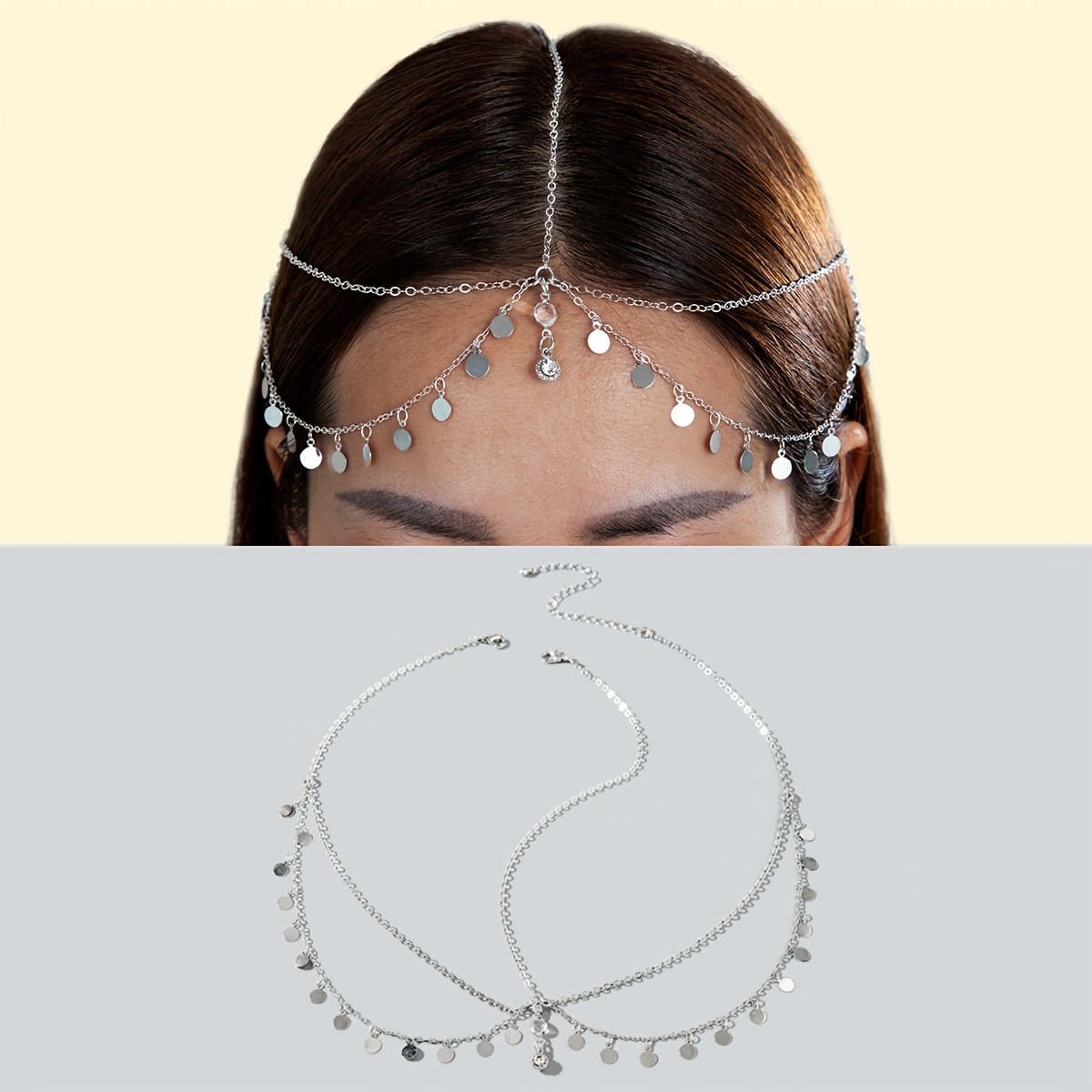 Image of 1pc Elegant Fashion Metal Disc Tassel Head Chain Round Pendant Hair Accessory Suitable For Women's Banquet Party Ideal Gift For