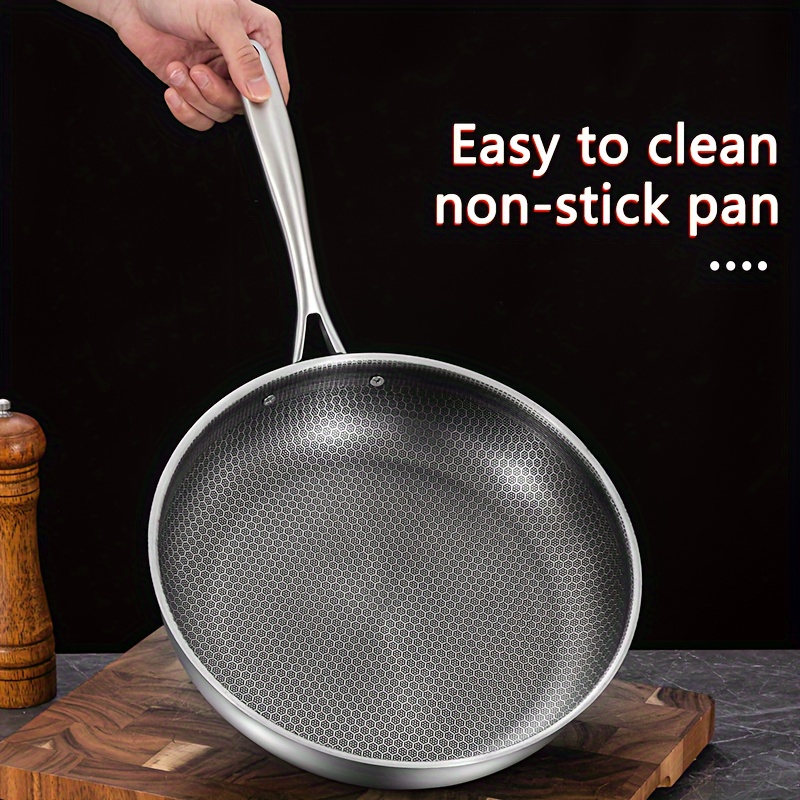 

1pc Honeycomb Skillet Non-stick Stainless Steel Frying Pan, Dishwasher Safe, Induction Compatible With Stainless Handle, Durable Die-cast Cookware For Eggs And Steak