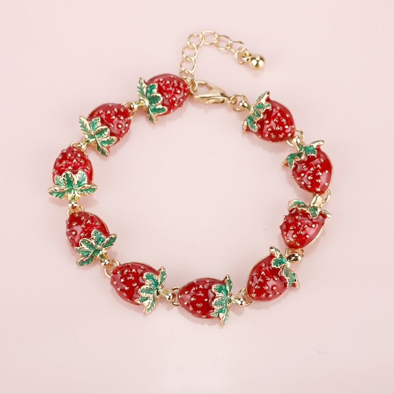 TEMU Creative And Fresh Mini Strawberry Bracelet With A Fun Metallic Texture, Delicate And Cute