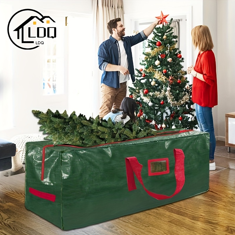 

1pc Pe Waterproof Christmas Tree Storage Bag For 7.5/9 Ft Artificial Trees, Durable Handles, Label Card Slot, Green/red