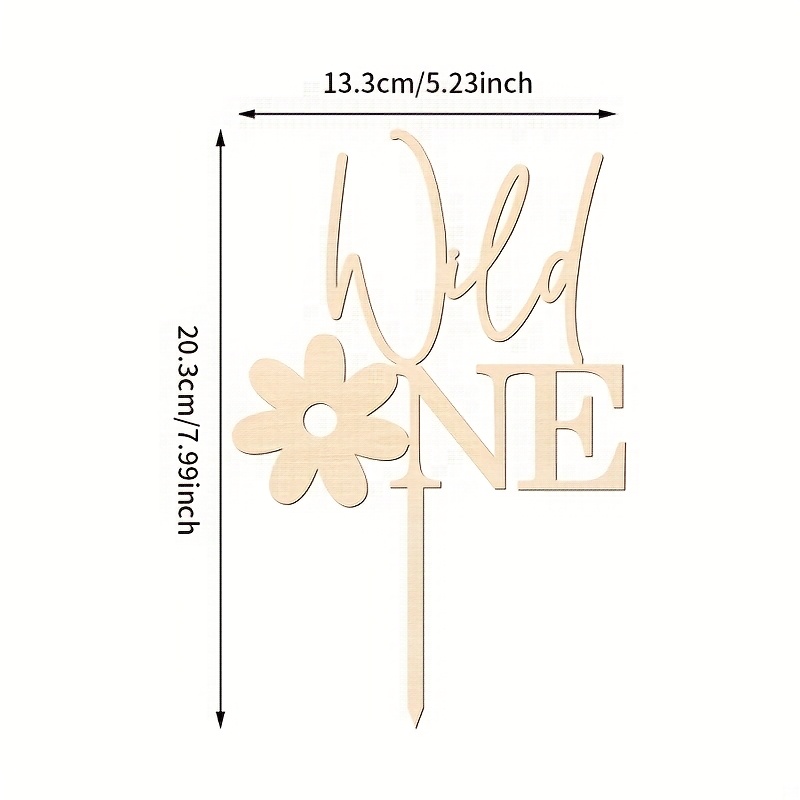 Image of 1pc Wild 1 Cake Decorating Supplies, Wooden Wild 1 Cake Topper, With Wood Flower Decor, 1 Cake Topper, First Birthday Shower Cake Decoration, For Halloween, Christmas, New Year Decorations