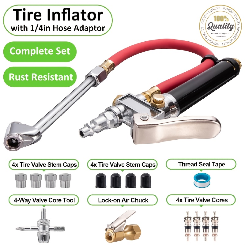 TEMU 16-120 Psi Heavy-duty Tire Pressure Gauge With Air Pump, Tool And Valve Core Air Compressor Accessory - Durable Metal Construction, Ergonomic