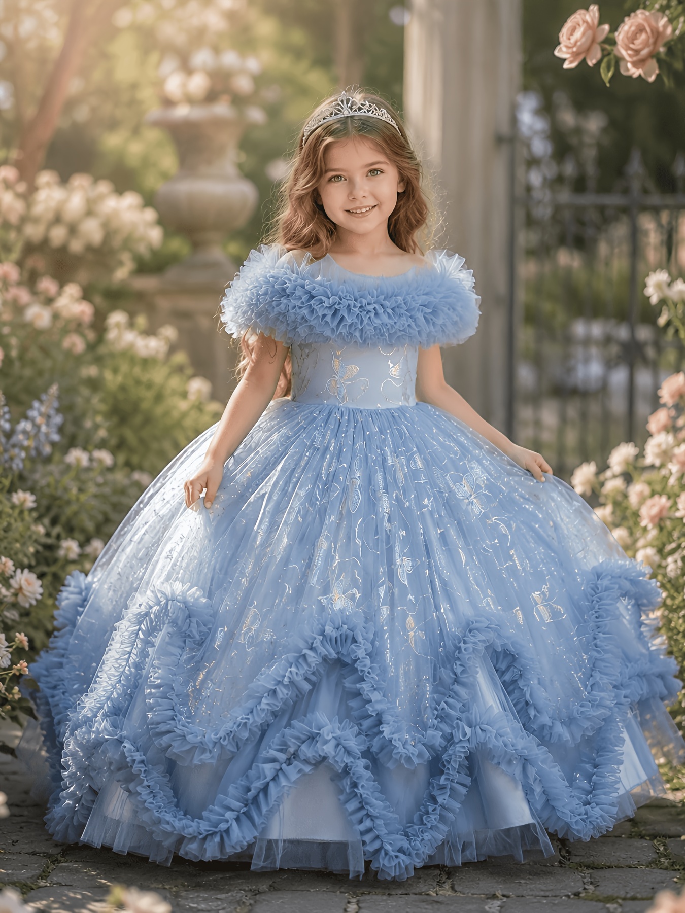 Vestido de Princesa para Meninas com Saia Estampada com Borboletas 2