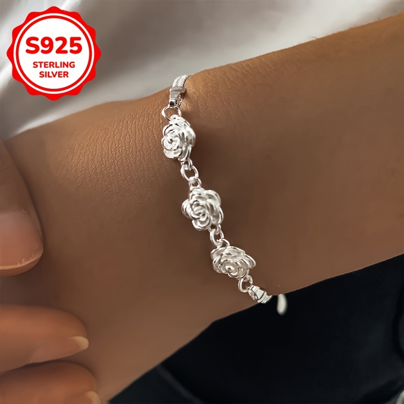 

A Stylish Women's Bracelet Featuring A Vintage - Design Of Roses, A Double-layer Bracelet Weighing 4.6 Grams Of 925 Silver, Wear And As A Gift For Mom Or A Girlfriend.