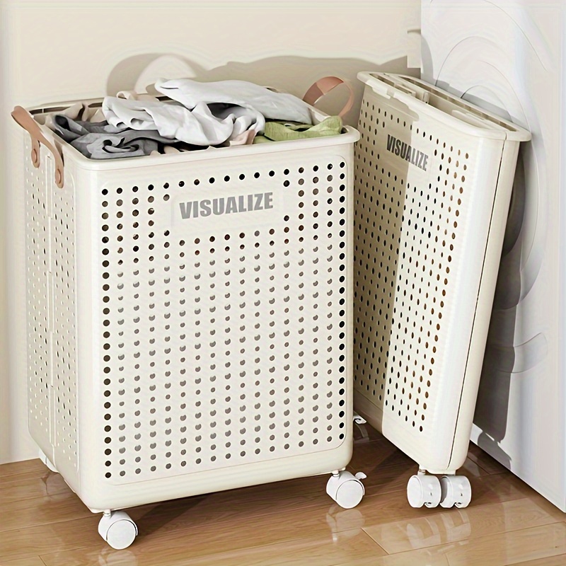 foldable dirty clothes basket without cover small portable laundry basket for home medium capacity storage basket super practical dirty clothes basket for balcony and bathroom multifunctional portable dirty clothes basket with wheels practical storage basket for bathroom medium size can hold about 14 adult clothes large size can hold about 20 adult clothes details 3