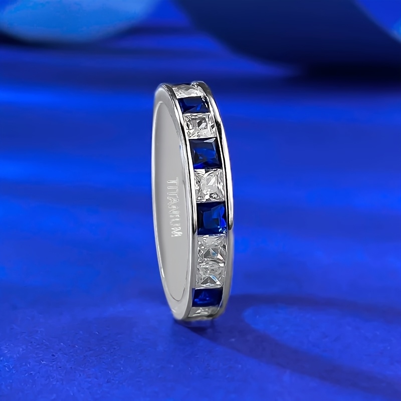 Women's 4mm Wide Blue and White Mixed Cubic Zirconia Ring