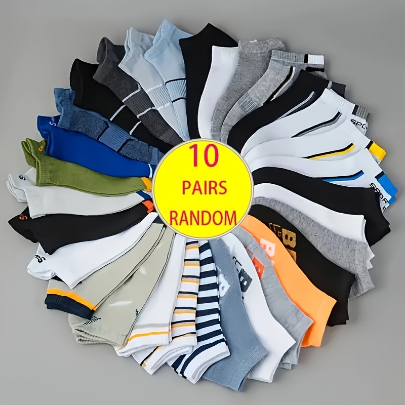 E-shop 10er-Pack Gemischtfarbige Buchstabensocken - MQ - Unisex Dünne Atmungsaktive Fersenbuchstaben Mode Vielseitige Socken für Frühling/Sommer